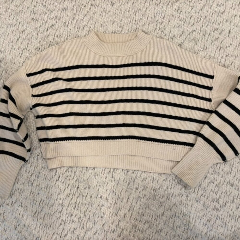 Womens XS, Free People, Cream and black striped slouchy knit sweater